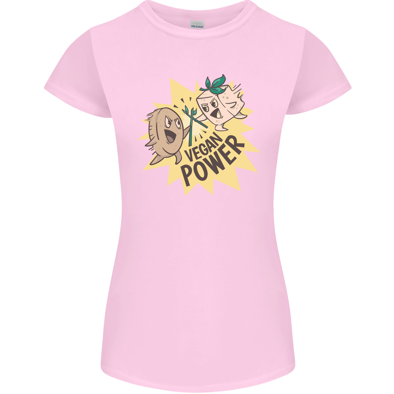 Vegan Power Funny Womens Petite Cut T-Shirt Light Pink