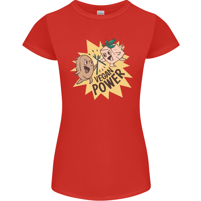 Vegan Power Funny Womens Petite Cut T-Shirt Red