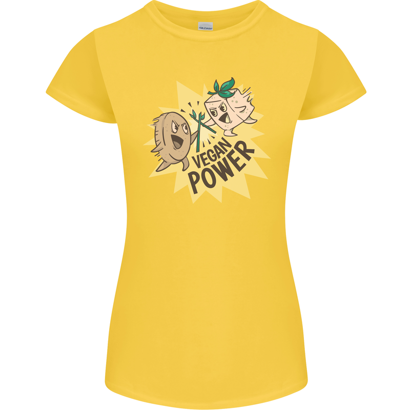 Vegan Power Funny Womens Petite Cut T-Shirt Yellow