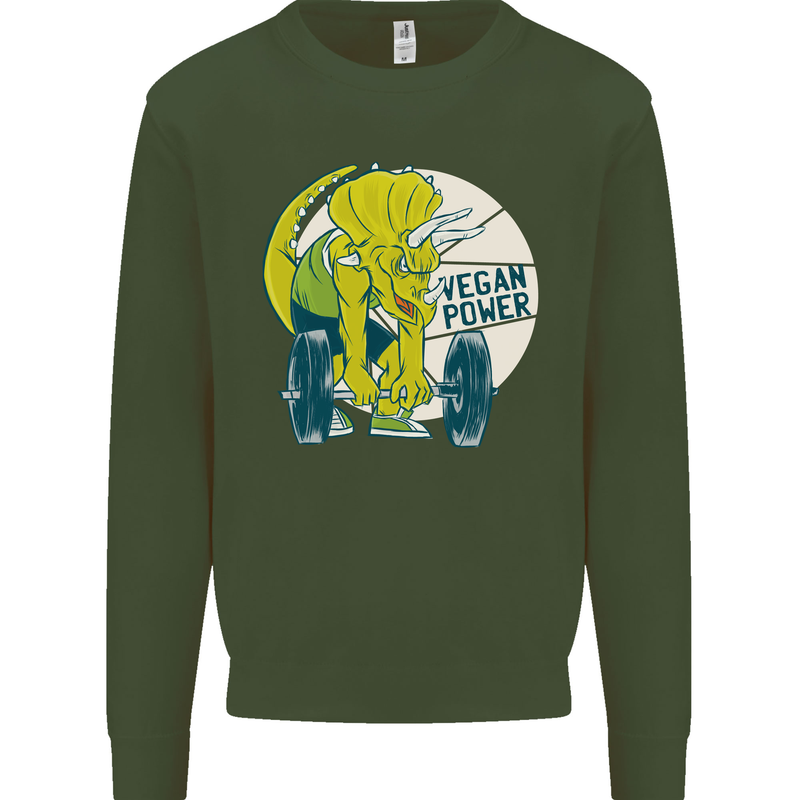 Vegan Power Gym Bodybuilding Vegetarian Kids Sweatshirt Jumper Forest Green