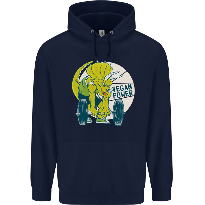 Vegan Power Gym Bodybuilding Vegetarian Mens 80% Cotton Hoodie Navy Blue