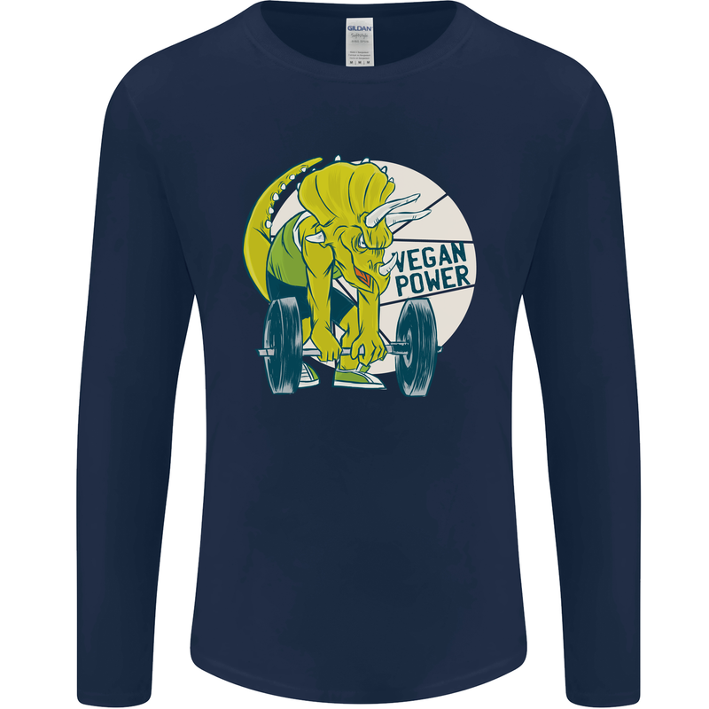Vegan Power Gym Bodybuilding Vegetarian Mens Long Sleeve T-Shirt Navy Blue