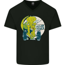 Vegan Power Gym Bodybuilding Vegetarian Mens V-Neck Cotton T-Shirt Black