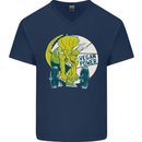 Vegan Power Gym Bodybuilding Vegetarian Mens V-Neck Cotton T-Shirt Navy Blue