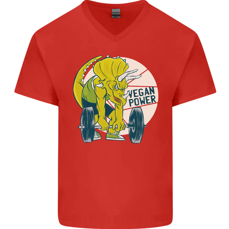 Vegan Power Gym Bodybuilding Vegetarian Mens V-Neck Cotton T-Shirt Red