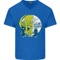 Vegan Power Gym Bodybuilding Vegetarian Mens V-Neck Cotton T-Shirt Royal Blue