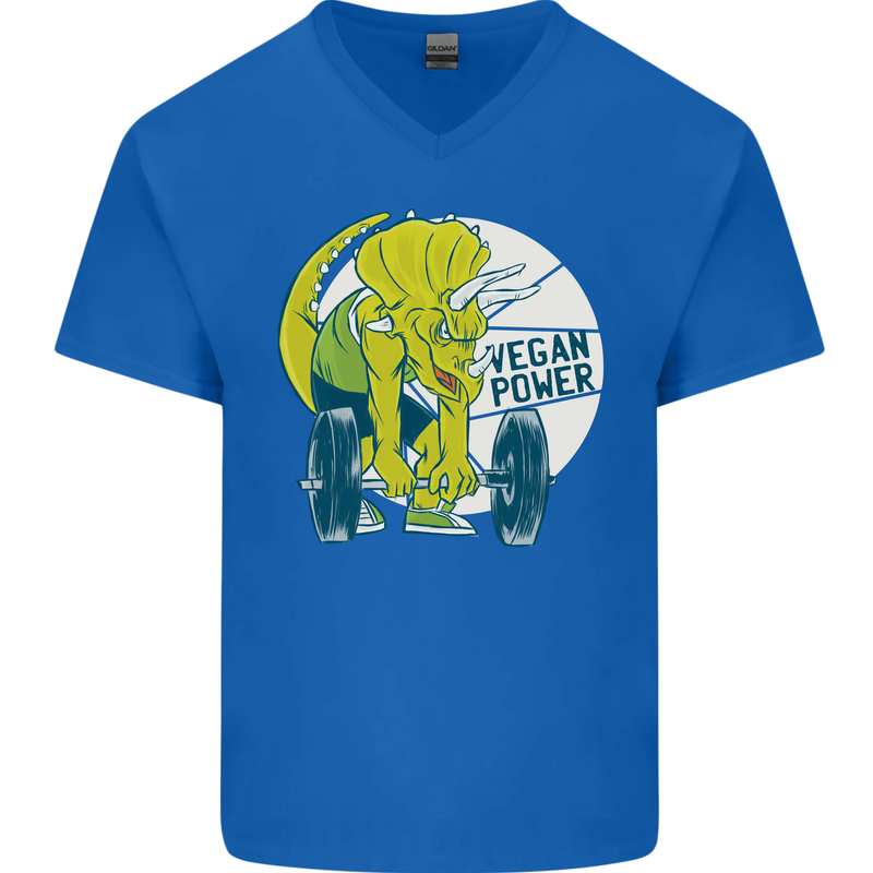 Vegan Power Gym Bodybuilding Vegetarian Mens V-Neck Cotton T-Shirt Royal Blue