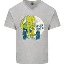 Vegan Power Gym Bodybuilding Vegetarian Mens V-Neck Cotton T-Shirt Sports Grey