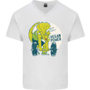 Vegan Power Gym Bodybuilding Vegetarian Mens V-Neck Cotton T-Shirt White