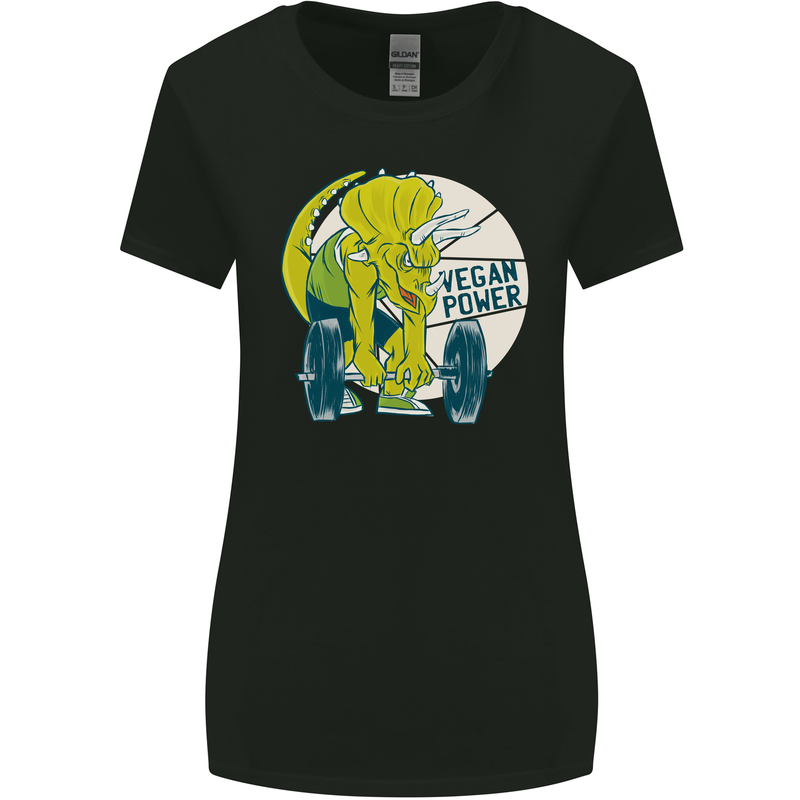 Vegan Power Gym Bodybuilding Vegetarian Womens Wider Cut T-Shirt Black
