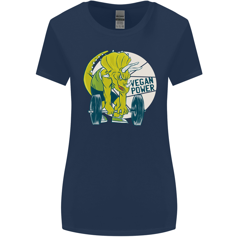 Vegan Power Gym Bodybuilding Vegetarian Womens Wider Cut T-Shirt Navy Blue