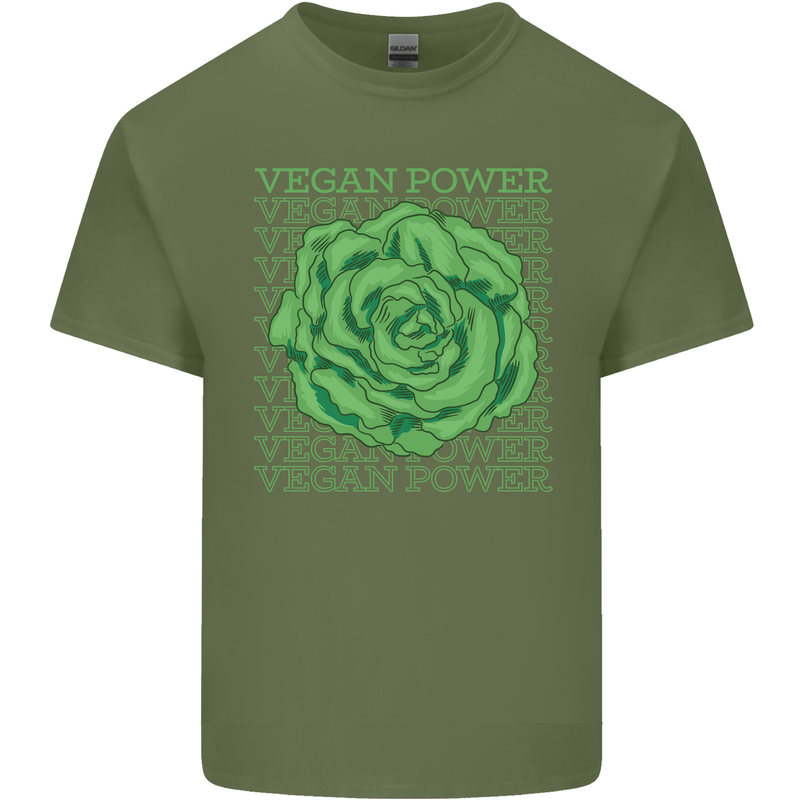 Vegan Power Mens Cotton T-Shirt Tee Top Military Green