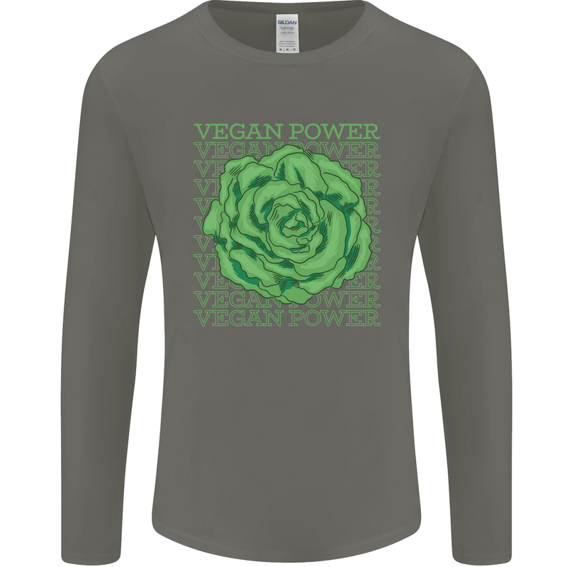 Vegan Power Mens Long Sleeve T-Shirt Charcoal