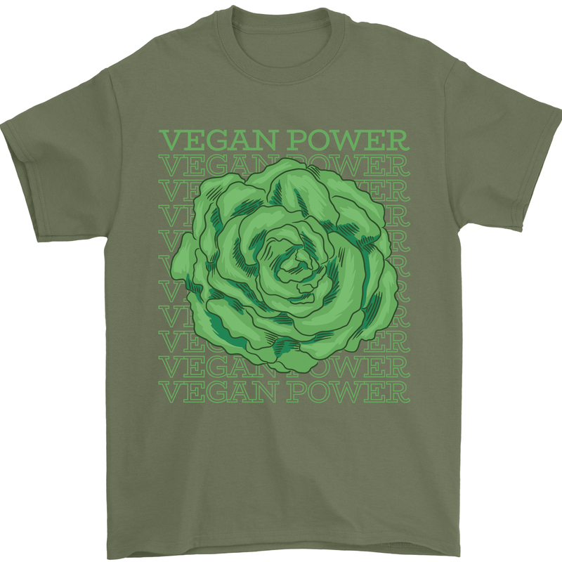 Vegan Power Mens T-Shirt 100% Cotton Military Green