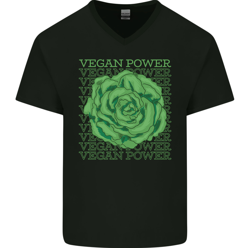 Vegan Power Mens V-Neck Cotton T-Shirt Black