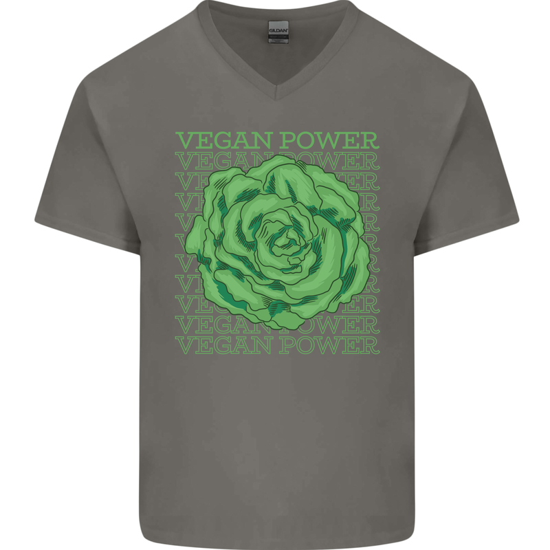 Vegan Power Mens V-Neck Cotton T-Shirt Charcoal