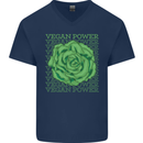 Vegan Power Mens V-Neck Cotton T-Shirt Navy Blue