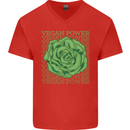 Vegan Power Mens V-Neck Cotton T-Shirt Red