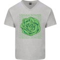 Vegan Power Mens V-Neck Cotton T-Shirt Sports Grey