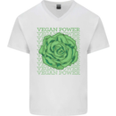 Vegan Power Mens V-Neck Cotton T-Shirt White