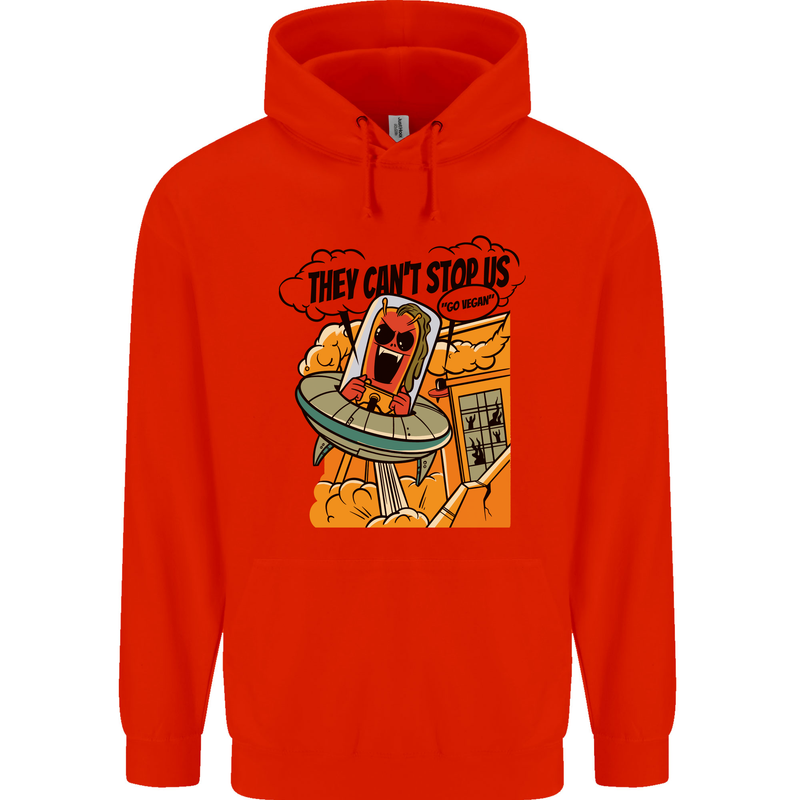 Vegan UFO Funny Vegetarian Alien Childrens Kids Hoodie Bright Red