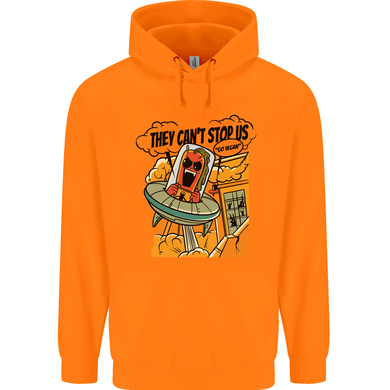 Vegan UFO Funny Vegetarian Alien Childrens Kids Hoodie Orange
