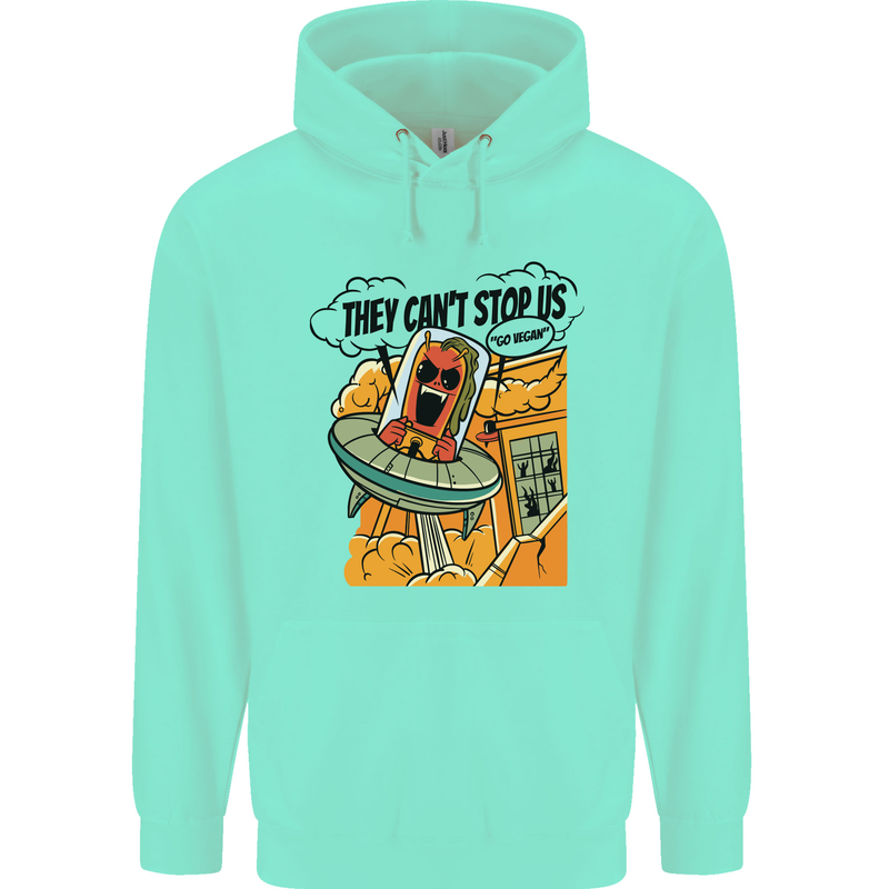 Vegan UFO Funny Vegetarian Alien Childrens Kids Hoodie Peppermint