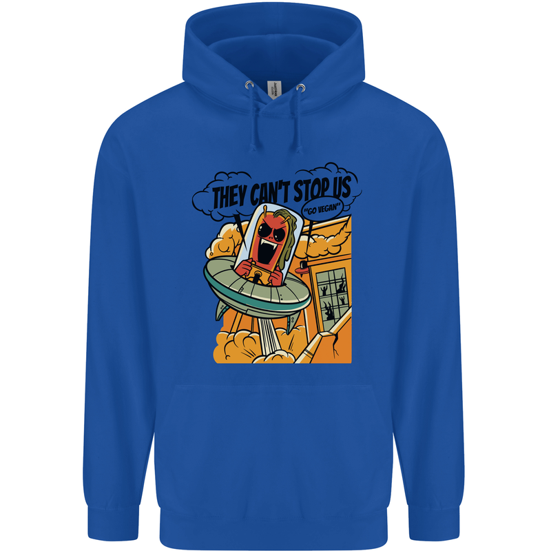 Vegan UFO Funny Vegetarian Alien Childrens Kids Hoodie Royal Blue