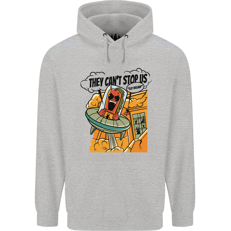 Vegan UFO Funny Vegetarian Alien Childrens Kids Hoodie Sports Grey