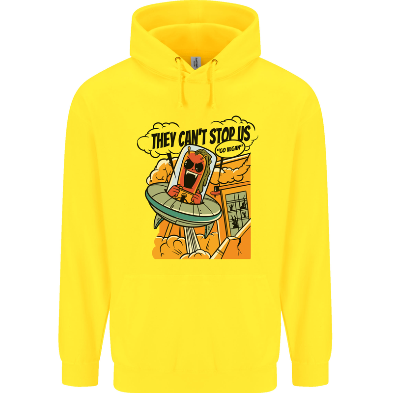 Vegan UFO Funny Vegetarian Alien Childrens Kids Hoodie Yellow