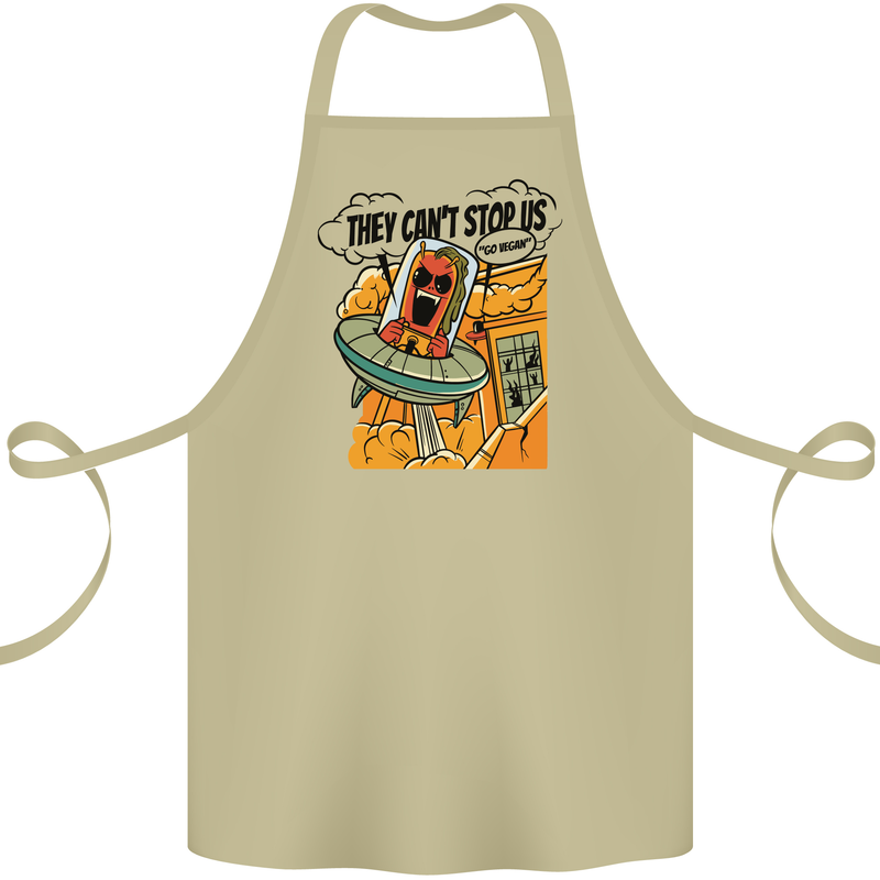 Vegan UFO Funny Vegetarian Alien Cotton Apron 100% Organic Khaki