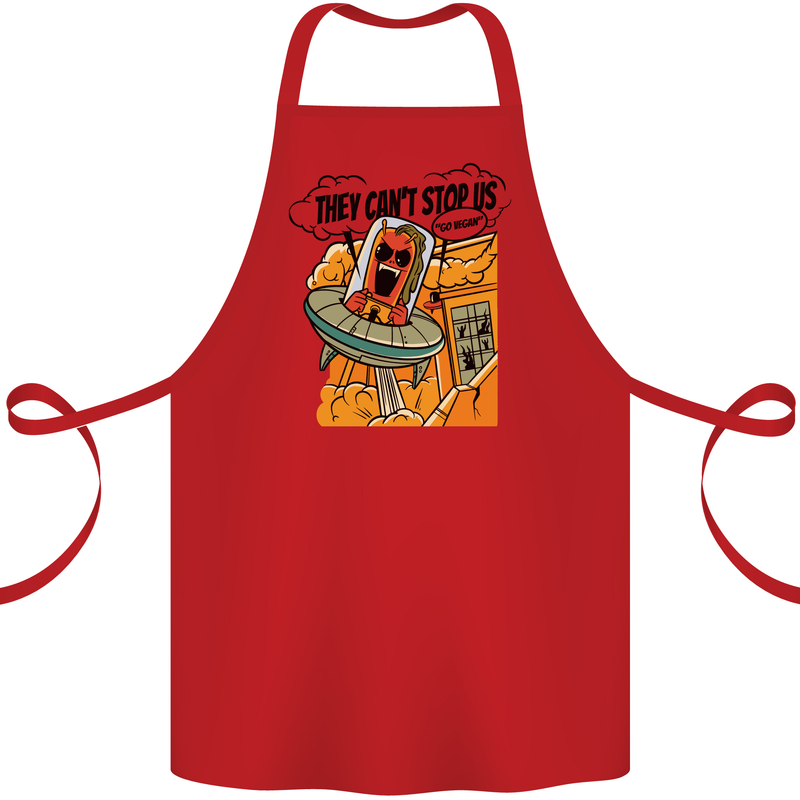 Vegan UFO Funny Vegetarian Alien Cotton Apron 100% Organic Red