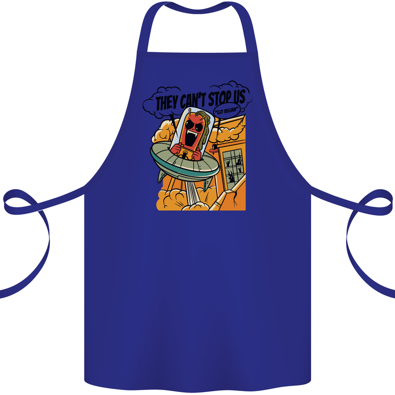 Vegan UFO Funny Vegetarian Alien Cotton Apron 100% Organic Royal Blue