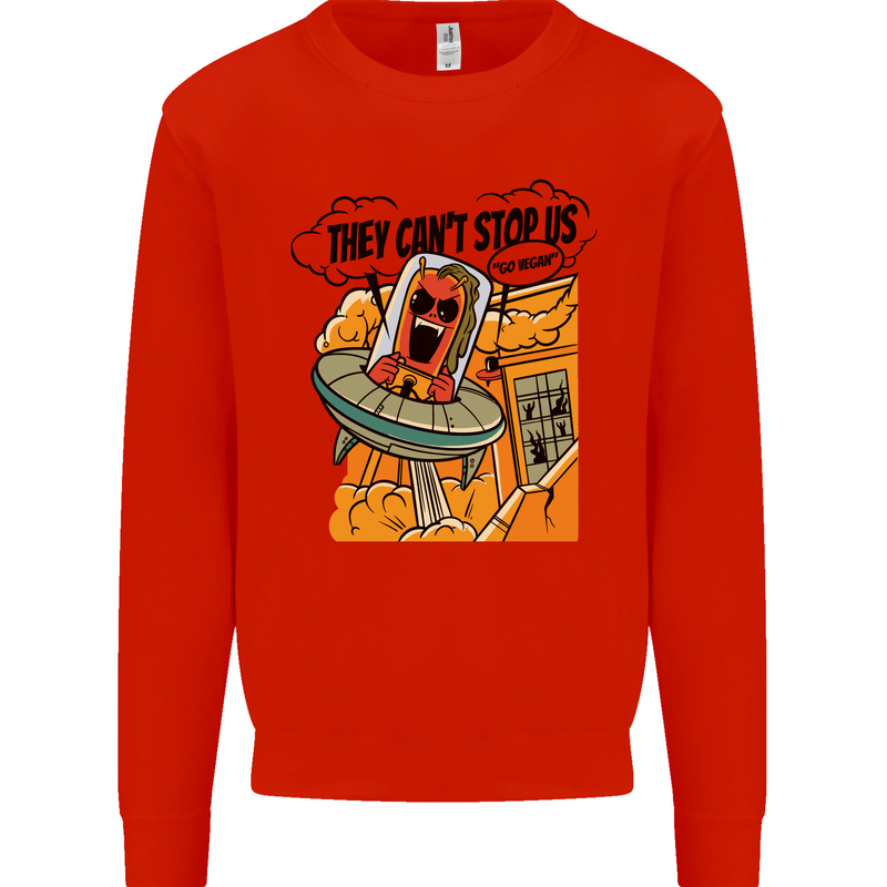 Vegan UFO Funny Vegetarian Alien Kids Sweatshirt Jumper Bright Red