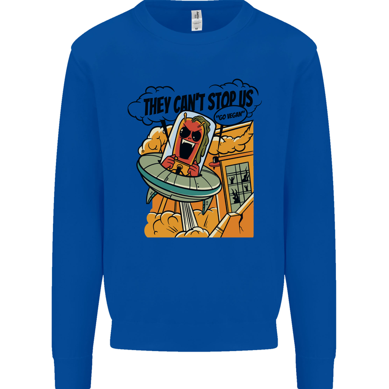 Vegan UFO Funny Vegetarian Alien Kids Sweatshirt Jumper Royal Blue