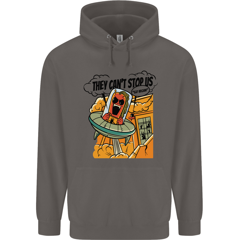 Vegan UFO Funny Vegetarian Alien Mens 80% Cotton Hoodie Charcoal