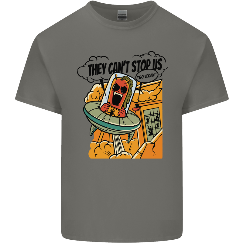 Vegan UFO Funny Vegetarian Alien Mens Cotton T-Shirt Tee Top Charcoal