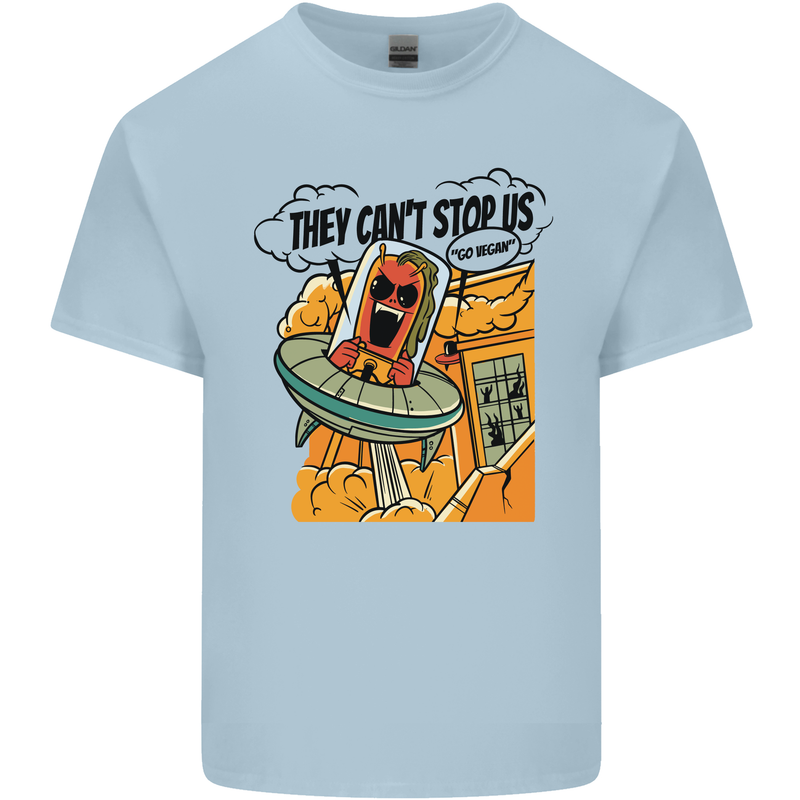 Vegan UFO Funny Vegetarian Alien Mens Cotton T-Shirt Tee Top Light Blue