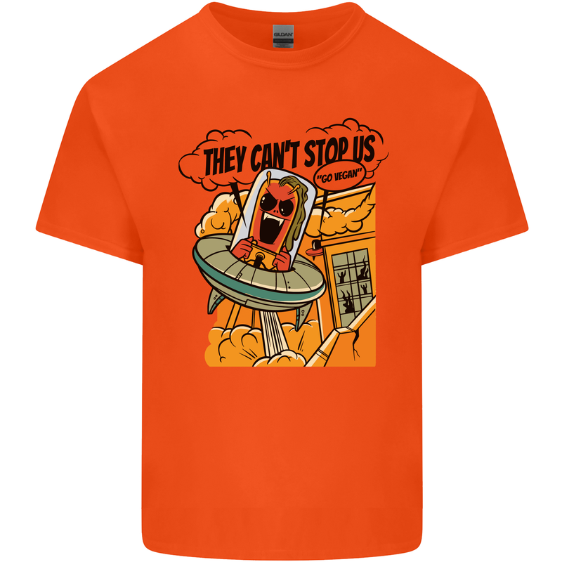 Vegan UFO Funny Vegetarian Alien Mens Cotton T-Shirt Tee Top Orange