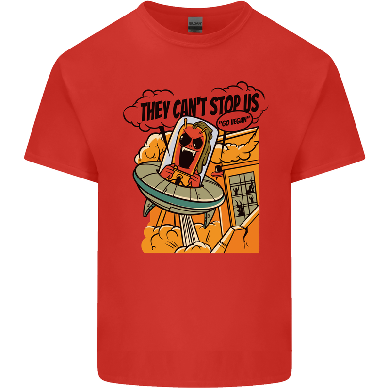 Vegan UFO Funny Vegetarian Alien Mens Cotton T-Shirt Tee Top Red