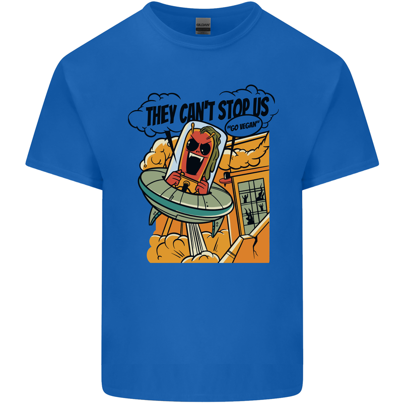 Vegan UFO Funny Vegetarian Alien Mens Cotton T-Shirt Tee Top Royal Blue