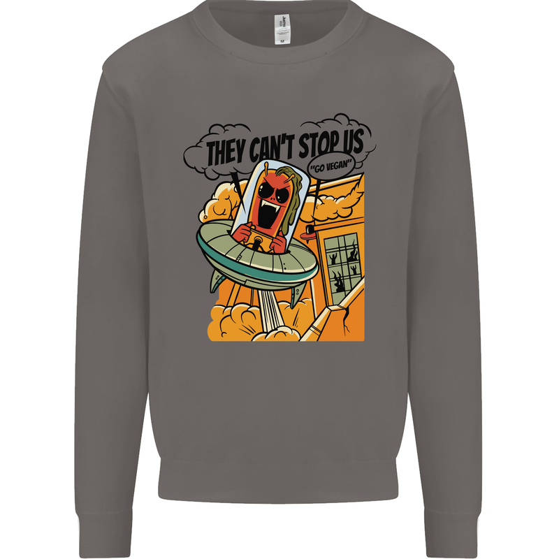 Vegan UFO Funny Vegetarian Alien Mens Sweatshirt Jumper Charcoal