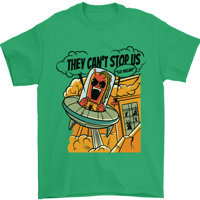 Vegan UFO Funny Vegetarian Alien Mens T-Shirt 100% Cotton Irish Green