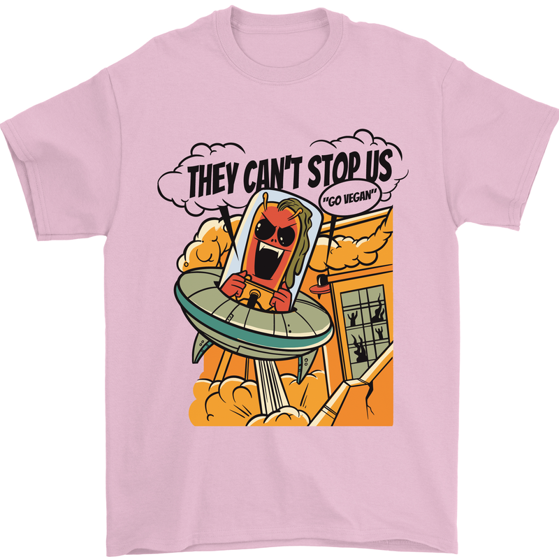 Vegan UFO Funny Vegetarian Alien Mens T-Shirt 100% Cotton Light Pink