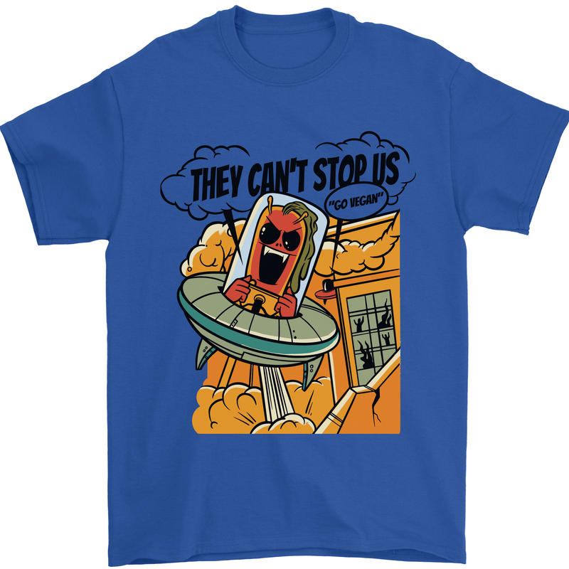 Vegan UFO Funny Vegetarian Alien Mens T-Shirt 100% Cotton Royal Blue