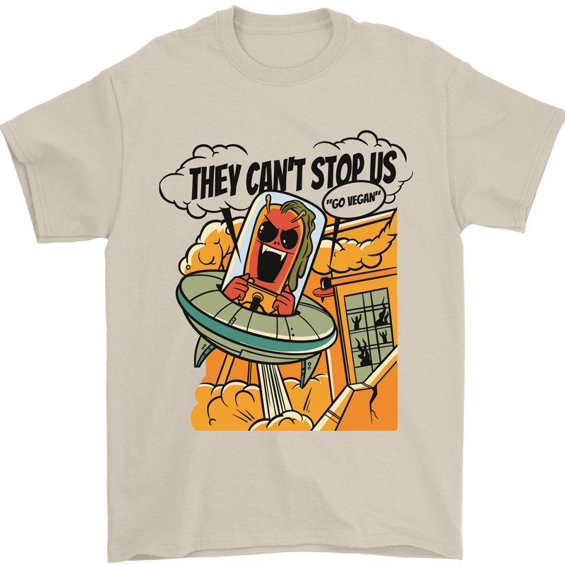 Vegan UFO Funny Vegetarian Alien Mens T-Shirt 100% Cotton Sand