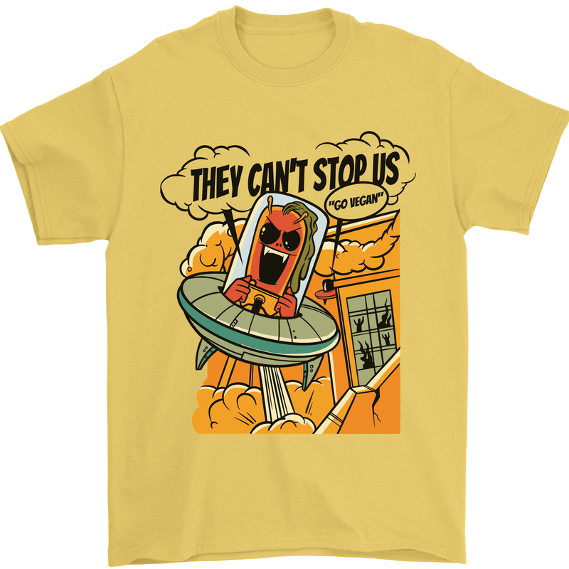 Vegan UFO Funny Vegetarian Alien Mens T-Shirt 100% Cotton Yellow