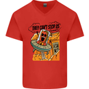 Vegan UFO Funny Vegetarian Alien Mens V-Neck Cotton T-Shirt Red