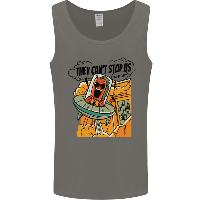 Vegan UFO Funny Vegetarian Alien Mens Vest Tank Top Charcoal