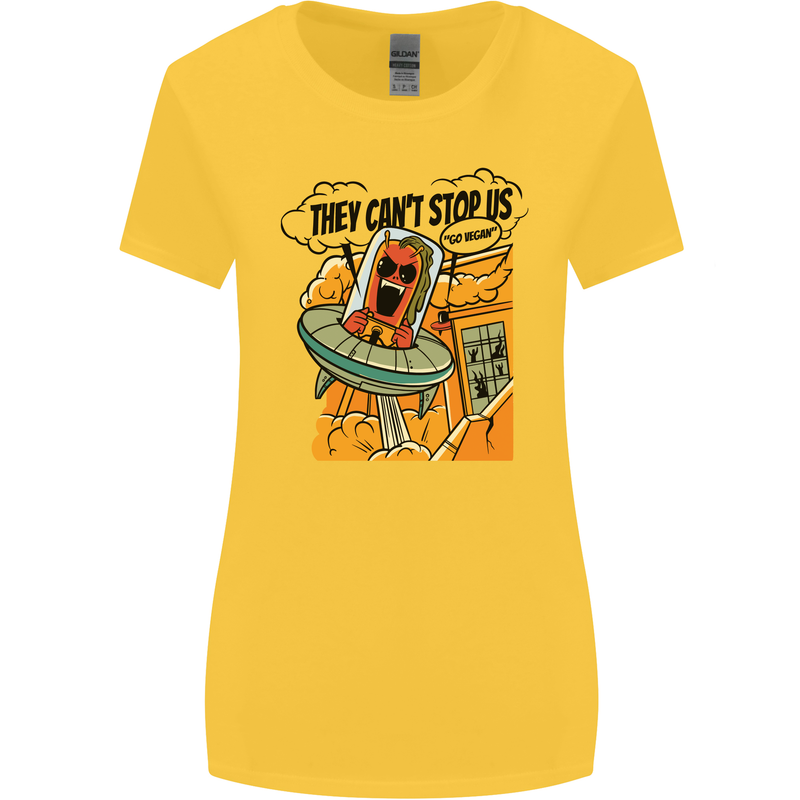 Vegan UFO Funny Vegetarian Alien Womens Wider Cut T-Shirt Yellow